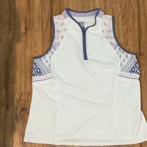 Lucky in Love White and Blue Fitted Raglan Tank Top